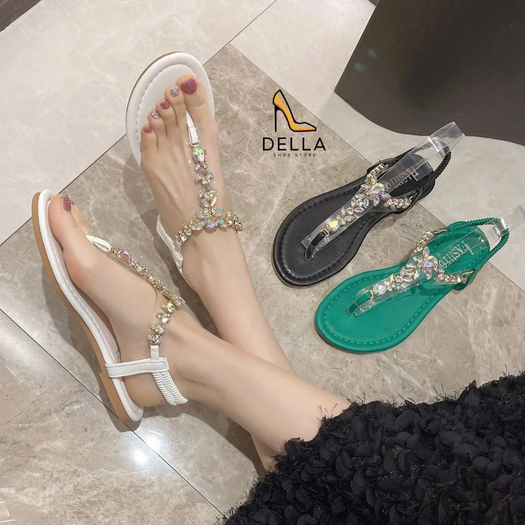 Flat Sandals with Cushioned Insoles and Non-Slip Soles with Crystal Strap