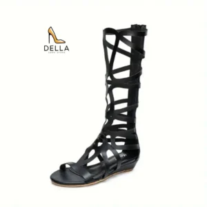 High Neck Thin Strap Sandals, Back Zipper