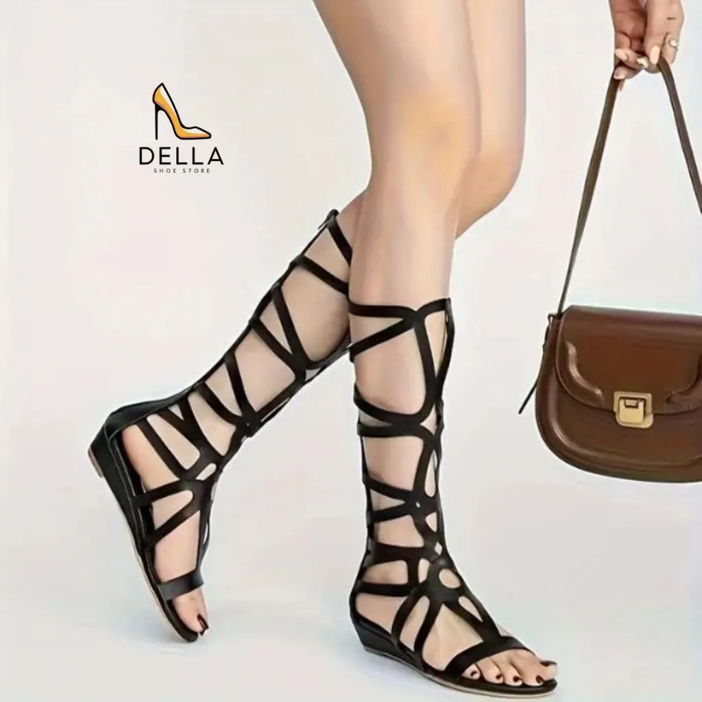 High Neck Thin Strap Sandals, Back Zipper