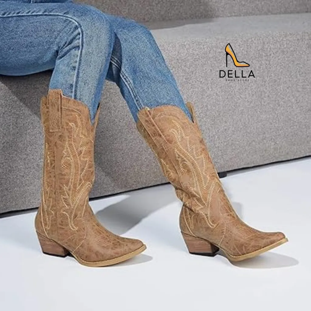 Light Brown Cowboy Boots For Women – Pointy Toe Design