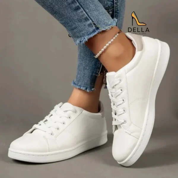 Simple Low Top White Sneakers, Lace-Up Sneakers