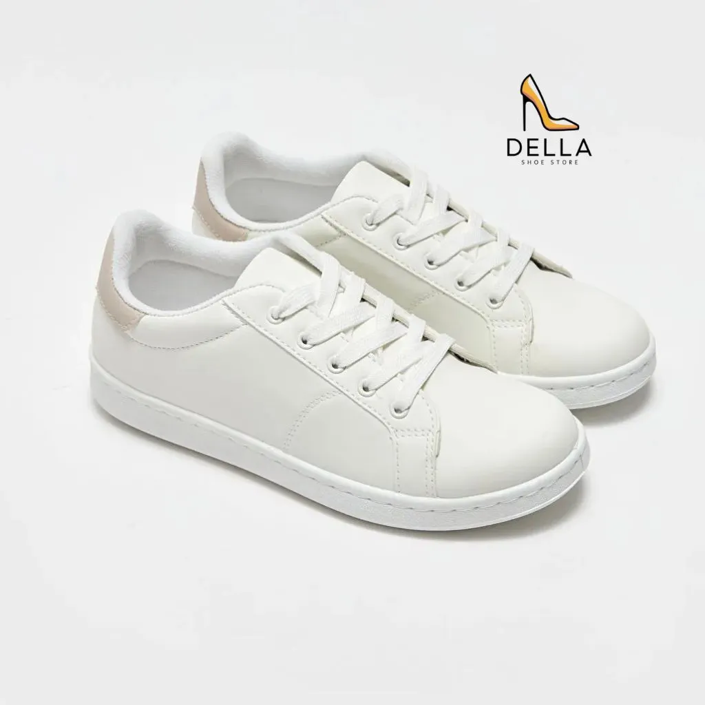 Simple Low Top White Sneakers, Lace-Up Sneakers