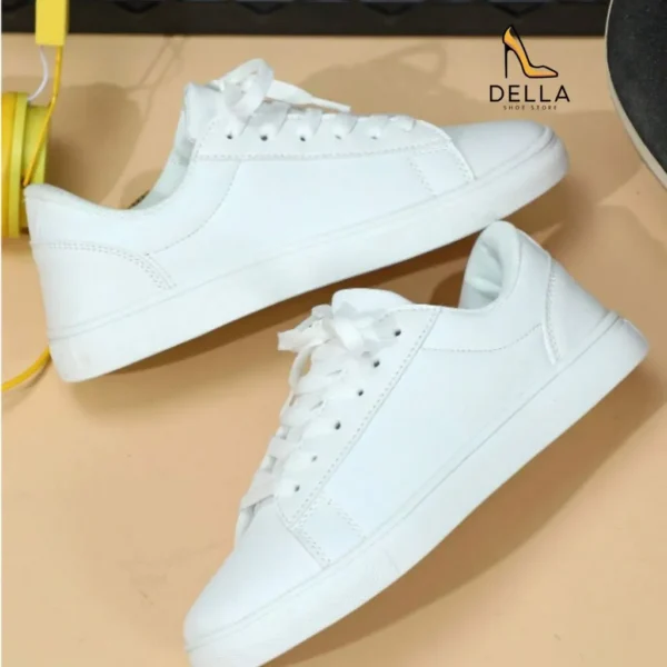 Simple Low Top White Sneakers, Lace-Up Sneakers